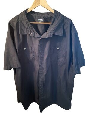King Size Men's Short-Sleeve Button-Up Shirt - Black 4XL Big